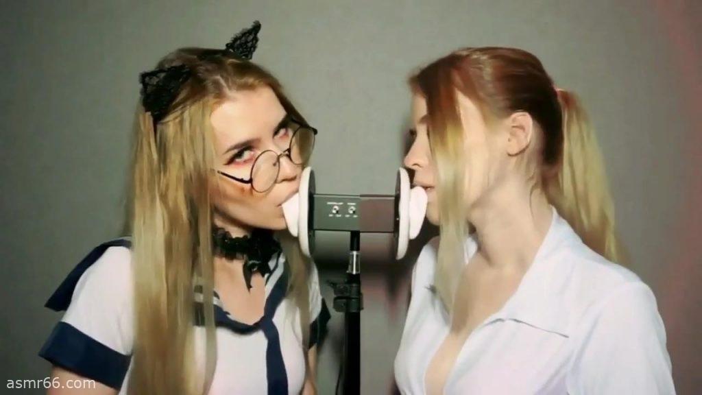 双人舔耳系列ASMR_美国日本女生制服舔耳吃耳